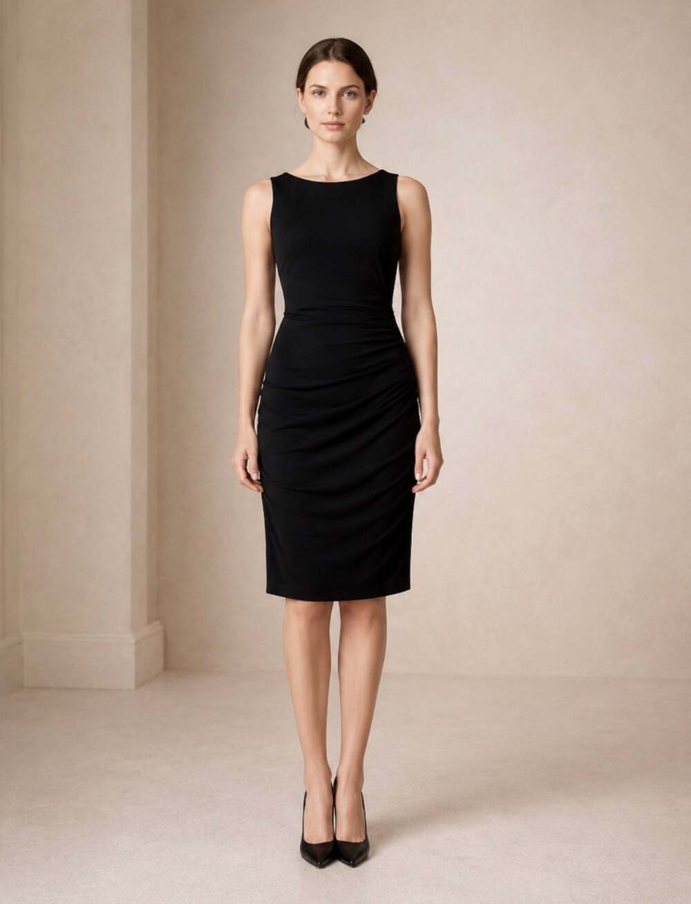 Lauren Ralph Lauren Black Ruched Dress Size 6 Knee Length Stretch Date Work
